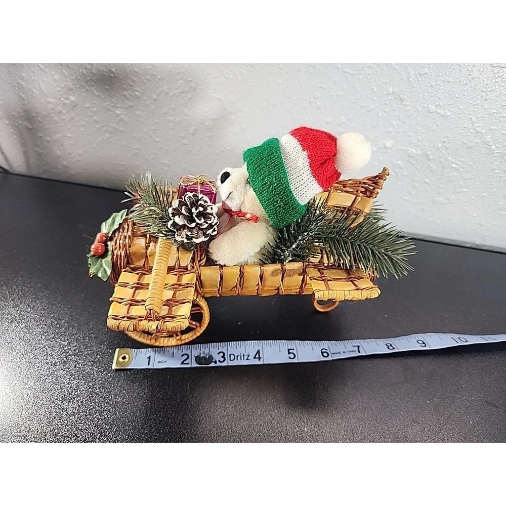 Vintage‎ Wicker Santa Claus Airplane Christmas Decoration Teddy Bear